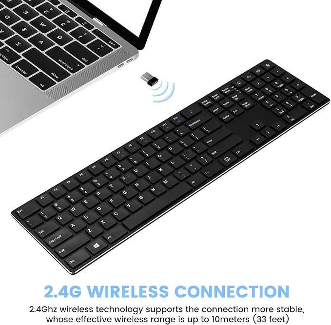 K01R Wireless Keyboard, 2.4G Slim and Compact Wireless Keyboard with Numeric Keypad, Long Battery Life, Lag-Free for PC Laptop Computer Windows, Black