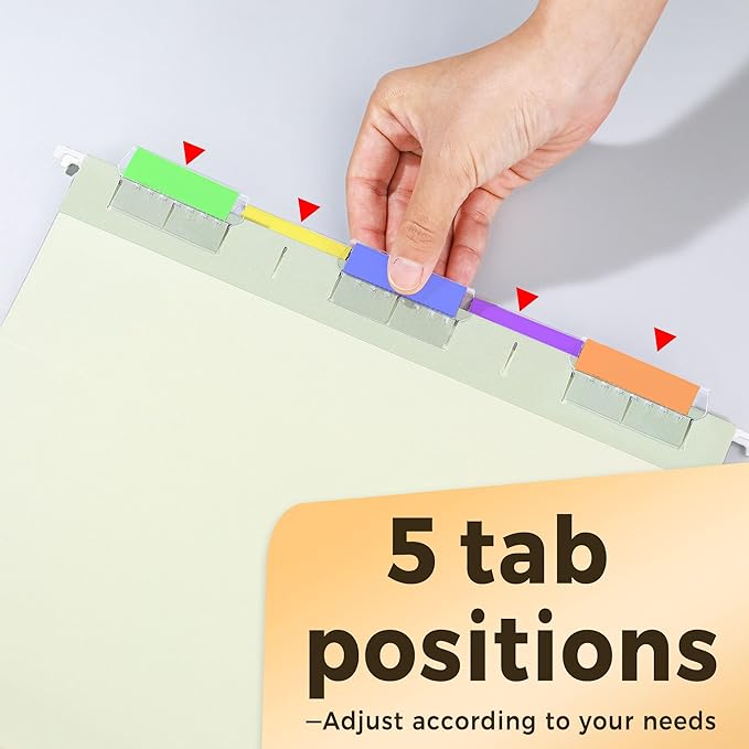 SUNEE 25 Count Hanging File Folders, Pastel Colors, Hanging File Folders Letter Size, Hanging Folders with 1/5-cut Tabs, Designed for Bulky Files, Filing Cabinets, Medical Charts