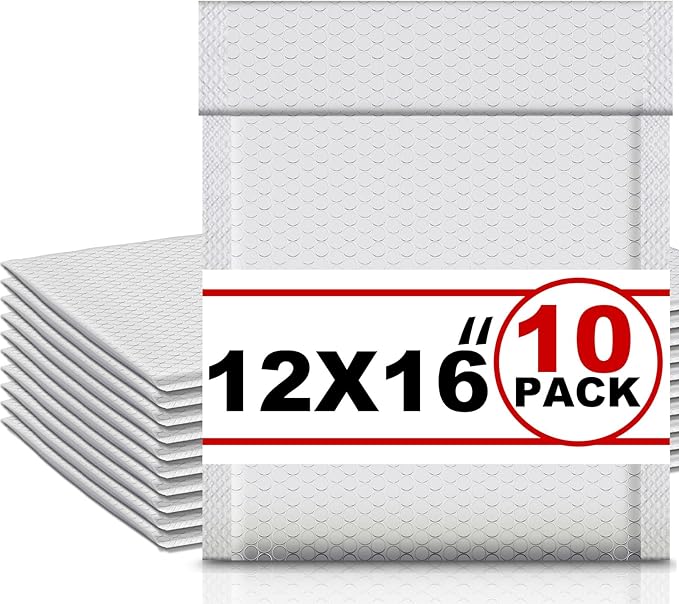 Ireer 10 Pack Extra Large 12 x 16" Bubble Mailers Poly Padded Envelopes Cushioned Mailing Envelopes Bubble Padded Mailers Self Adhesive Waterproof Shipping Bags for Business Christmas Gift Packaging