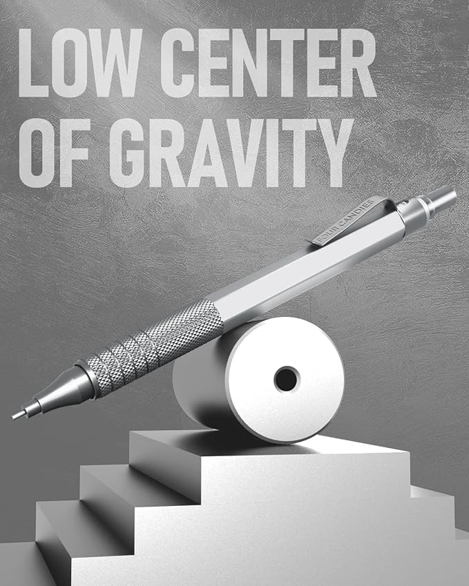 Four Candies 0.9mm Mechanical Pencil Set with Case, 3PCS Metal Artist Lead Pencil with 8 Tubes (480PCS) HB Lead Refills, 3 Erasers, 9 Eraser Refills For Engineer Art Writing Drafting, Silver