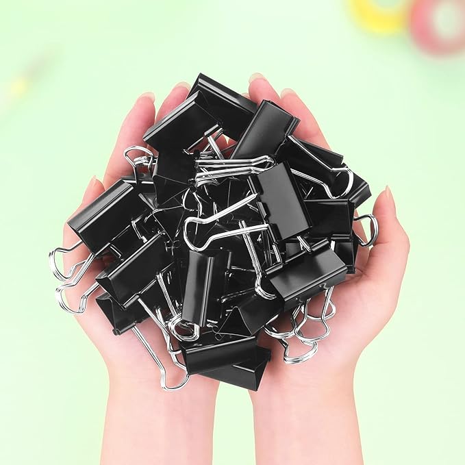 ZZTX Black Binder Clips Paper Clamps Clips Medium Size, 1.3 Inches, 36 Pack