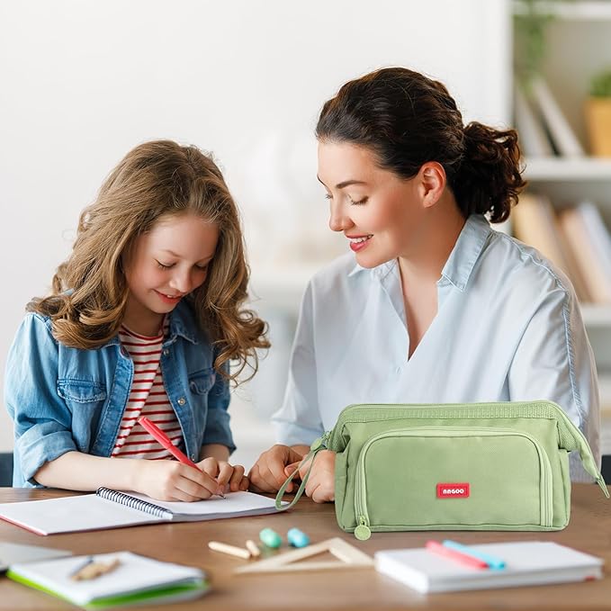 Pencil Case Pouch Large Capacity with Compartments, Pencil Case Pouch Bag with Zipper Handle for Teen Girls Boys Adults Women Men, Portable Pen Bag Stationery Organizer for Office School Travel, Green