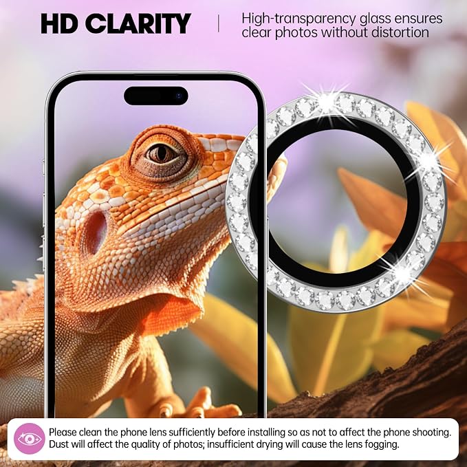for iPhone 16/16 Plus Camera Lens Protector Bling Individual Metal Diamond Ring - Image 4