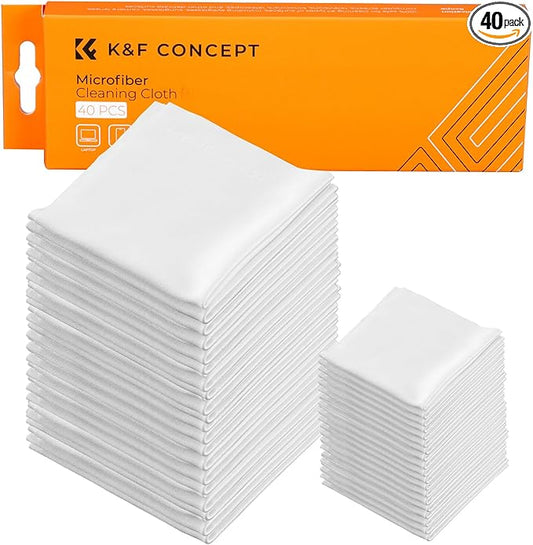 K&F Concept 40 Pack Microfiber Cleaning Cloths for Electronics, 6x6in Premium Glasses Cleaning Cloths, Lens Cleaner Cloths for TV Screen, Laptop, Computer, Monitor, Tablet, iPhone, iPad