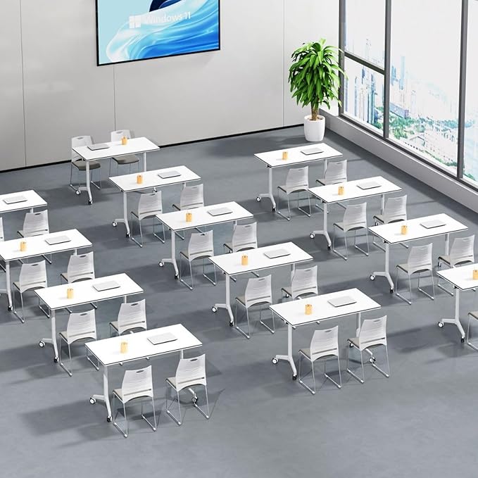 Folding Conference Room Table, Modern Mobile Training Table with Wheels, White Foldable Seminar Meeting Tables for Office Corporations(4pack 70.9in)