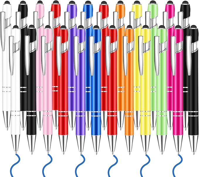 24 Pcs Blue Ink Ballpoint Pen with Stylus Tip 2 in 1 Ballpoint Pen 1.0 mm Blue Ink Metal Stylus Pen for Touch Screens Coworkers, Family, Colleagues, Office (no Multicolor)