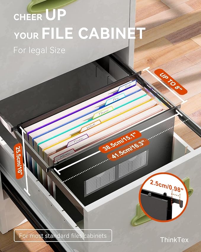 ThinkTex Plastic Expanding Hanging File Folders, 7 Innovative 1.2" Accordion Pockets, Large Capacity, Multi-Color Tabs, Legal Size for Filing Cabinet - 1 Pack