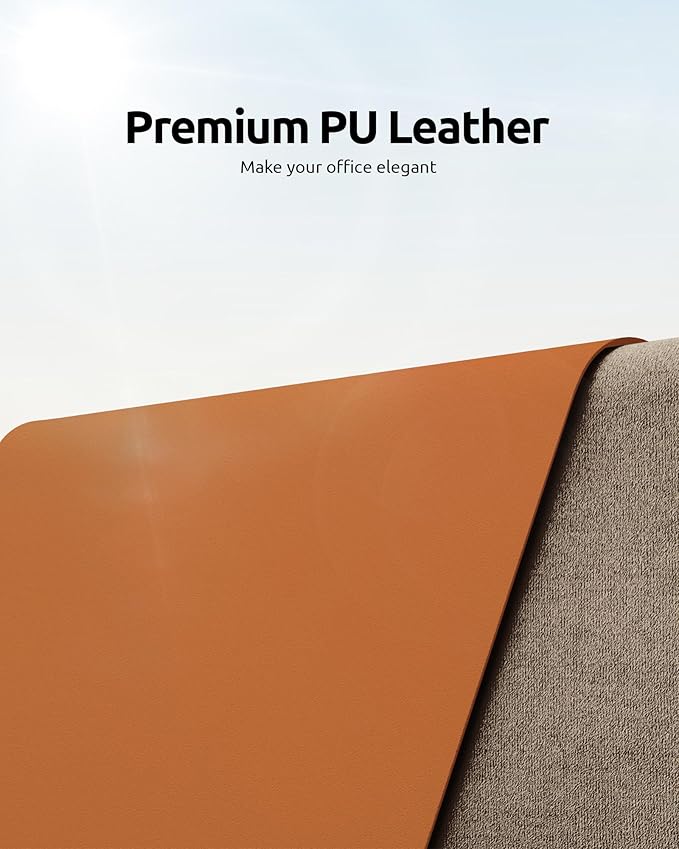 YSAGi Leather Desk Protector, Office Mat, Large Mouse Mat, Non-Slip PU Leather Blotter, Laptop Desk Mat, Waterproof Writing Pad for Office and Home (Brown, 35.4" x 17")
