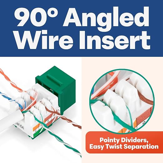 Everest 90° Angled RJ45 Cat6A Keystone Jacks 50-Pack in Green - Image 3