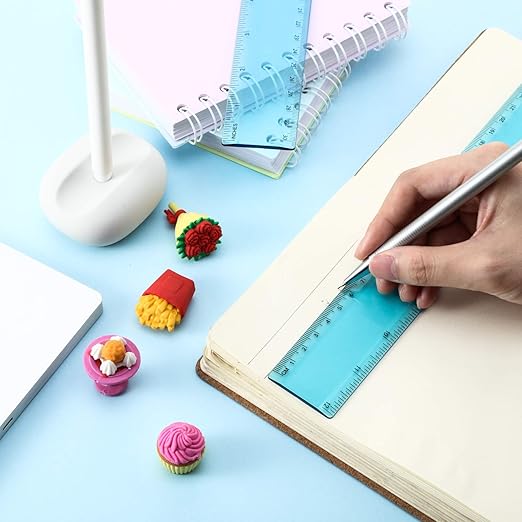 2 Pack Plastic Ruler Straight Ruler Plastic Measuring Tool for Student School Office (Blue, 12 Inch)