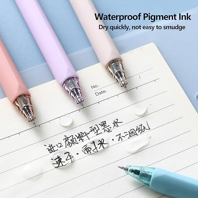 HeTaoCat Retractable Gel Pens, 6 Pastel Exterior Colors, 0.5mm Fine Point, Quick Drying, Writing Drawing, Black ink gel pens, Box of 6 Pens (6)