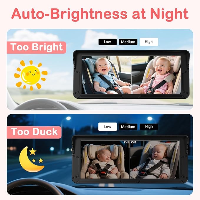HD 1080P Baby Car Camera for 2 Kids: 5-Min Install for New Parents 6.9" Split - Image 6