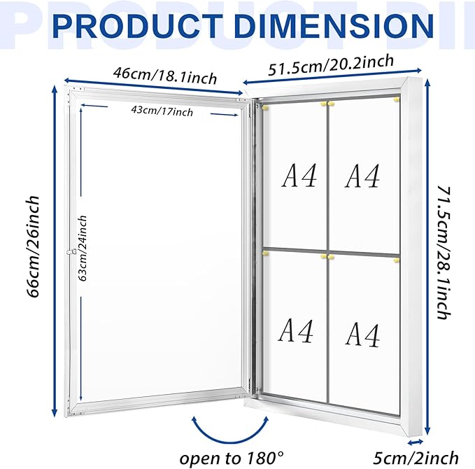 SWANCROWN Enclosed Bulletin Board Grey Felt Displays Boards Weather Resistant Wall Mounted Notice Case,28x20inches