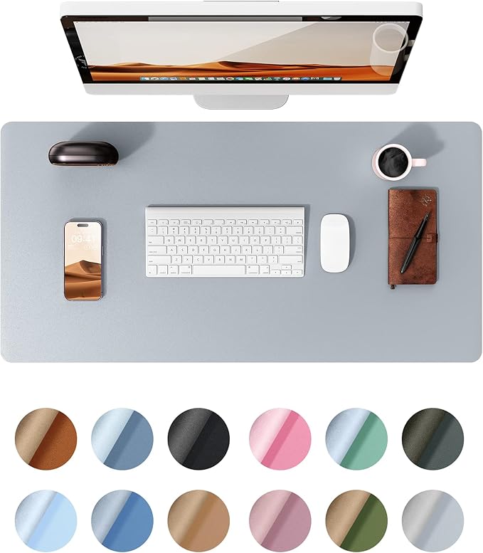 YSAGi Leather Desk Protector, Office Mat, Large Mouse Mat, Non-Slip PU Leather Blotter, Laptop Desk, Waterproof Writing Pad for Office and Home (Light Grey, 31.5" x 15.8")