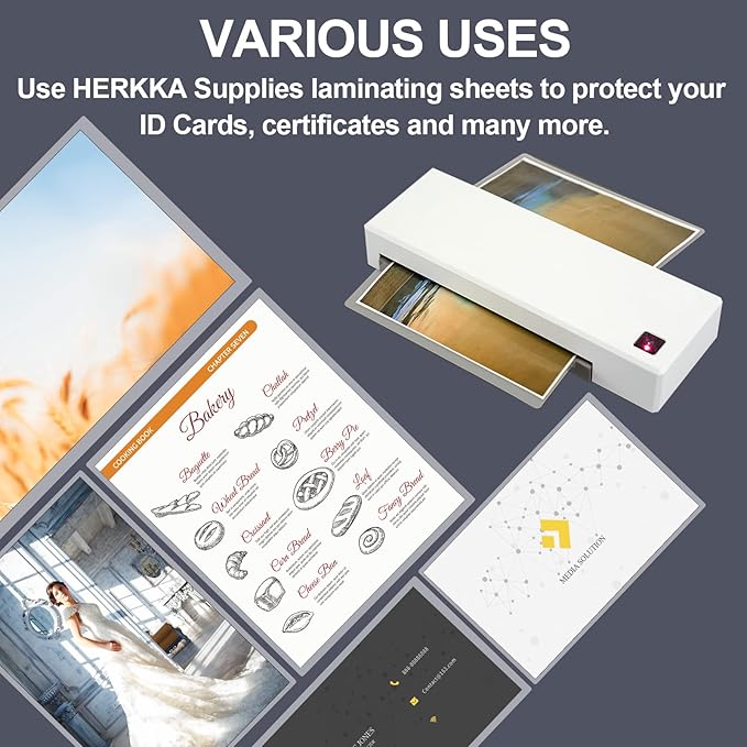 HERKKA 200 Pack Laminating Sheets, Holds 8.5 x 11 Inch Sheets, 3 Mil Clear Thermal Laminating Pouches 9 x 11.5 Inch Lamination Sheet Paper for Laminator, Round Corner Letter Size