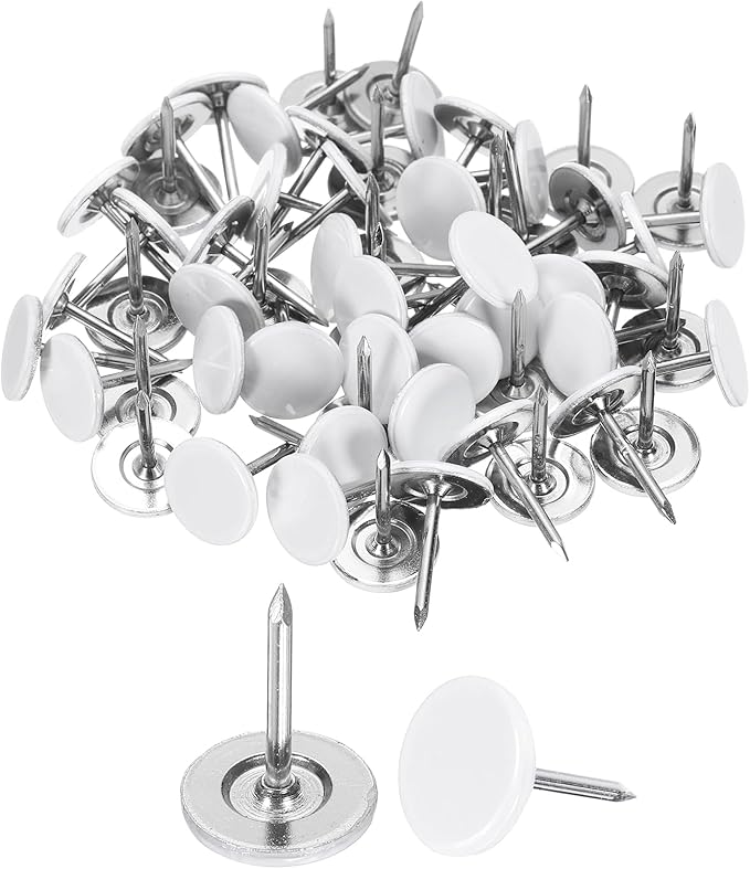 uxcell 100Pcs Upholstery Tacks, 11mmx15mm Flat Head Thumb Tack Decorative Furniture Nails Push Pins for Furniture Sofa Headboards, White