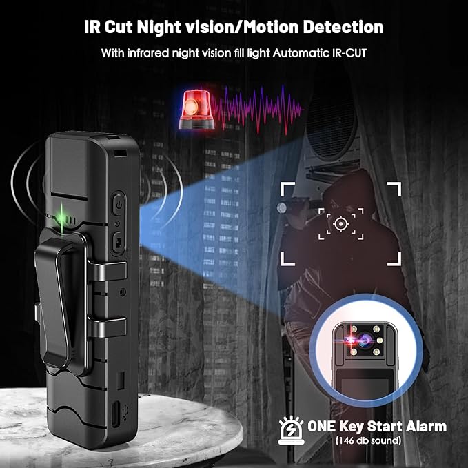 kaysunlink Body Camera with 1.4” Screen Audio and Auto Video Night Vision 1080P - Image 5