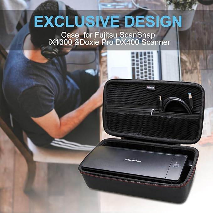 LTGEM Case Compatible with ScanSnap iX1300 Photo & Receipt Scanner or Doxie Pro DX400 Compact Scanner, Duplex Scanner Case, Black