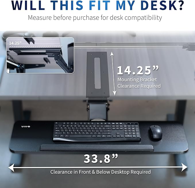 VIVO Adjustable Computer Keyboard and Mouse Platform Tray, 34 x 10 inch Ergonomic Under Table Desk Mount Drawer Underdesk Shelf, Black, MOUNT-KB36B