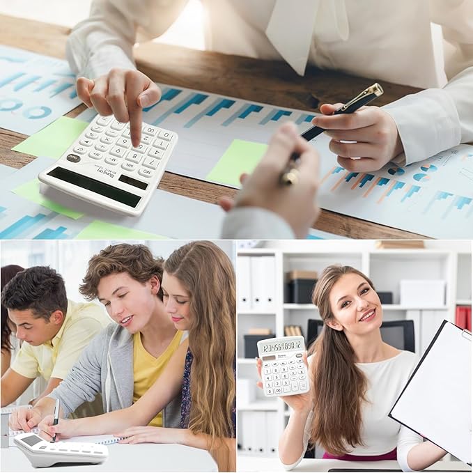 Basic Office Desktop Calculator - 12 Digit, Large LCD Display, Sensitive Buttons for White Office Supplies and School Supplies