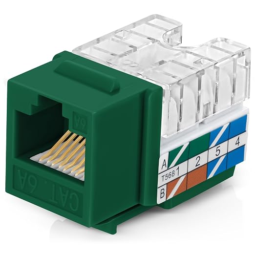 Everest 90° Angled RJ45 Cat6A Keystone Jacks 50-Pack in Green by EverestMediaSolutions
