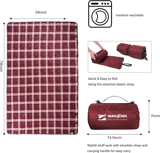DUKUSEEK Large Waterproof Camping Blanket, Cold Weather Warm Fleece Blankets - Image 4