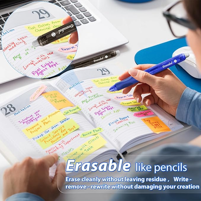Erasable Pens 0.7mm - Black & Blue Gel Ink, Quick-Drying, Comfort Grip Writing Pens for School, Office, Exams - Gift Set for Students, Kids & Artists