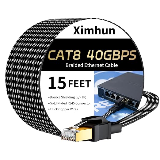 Cat 8 Ethernet Cable 15FT, Braided High Speed Internet Network Cable by XimhunEthernetCable