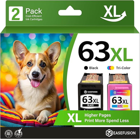 63XL Ink Cartridges Black and Color Remanufactured Replacement for HP Ink 63 63XL HP63XL HP63 Combo Pack Work for Envy 4520 4512 OfficeJet 3830 4650 5255 5258 4655 DeskJet 3630 2130 Printer