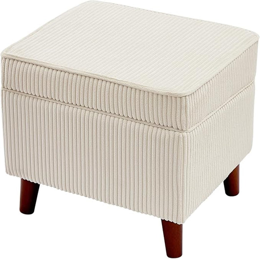 Storage Ottoman with Adjustable Lid, Soft Step Stool, Footrest and Seat, Ottoman Foot Rest for Living Room, Bedroom, Dorm, Beige