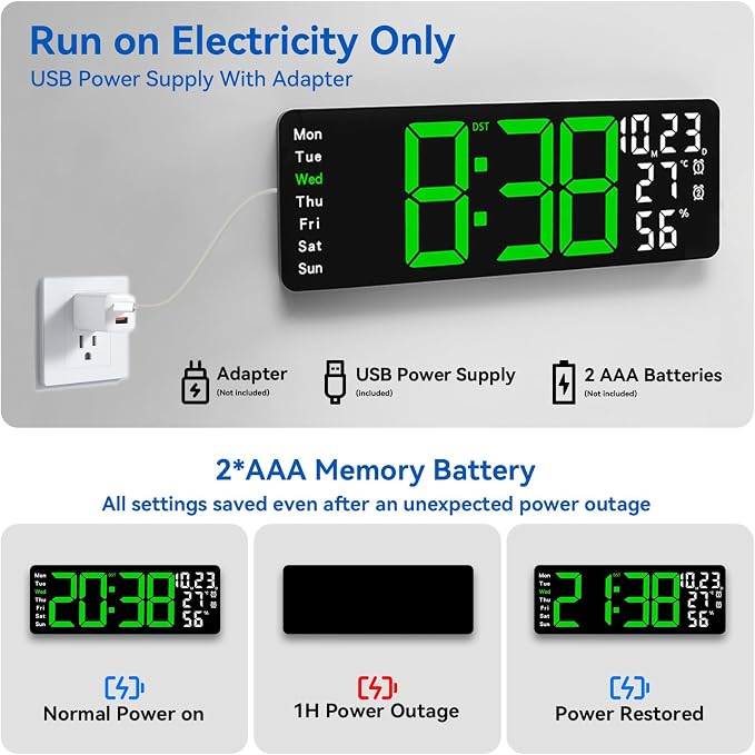 Digital Wall Clock Large Display, 17.3" Digital Clock - Image 3