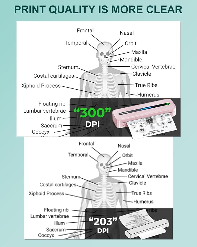 COLORWING Portable Printers Wireless for Travel, 300DPI Mini Compact Inkless Printer, Thermal Bluetooth Printer Compatible with Android and iOS Smartphone & Tablet & Laptop - Pink