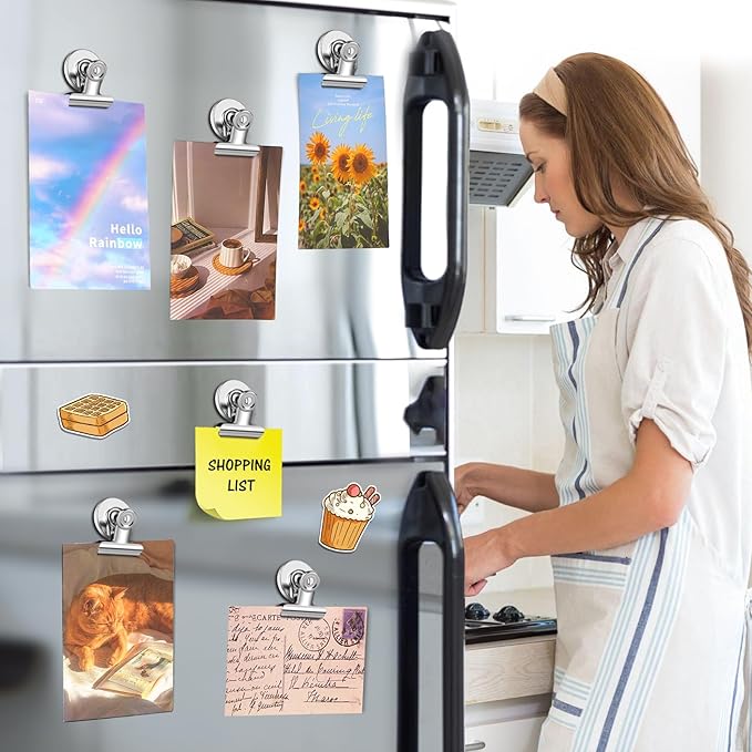 60 Pack Fridge Magnet Refrigerator Magnets, Strong Magnetic Clips Whiteboard Magnets, Magnet Clips Heavy Duty, Clip Magnets for Photo Displays, Home, Office, Classroom, Silver