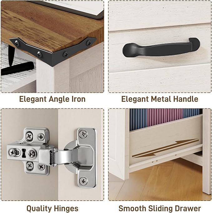 Lateral File Cabinet with 3 Drawers, Farmhouse File Cabinet for Letter/A4 Size Hanging Files, Large Wood File Storage Cabinets Printer Stand for Home Office Furniture, Rustic White