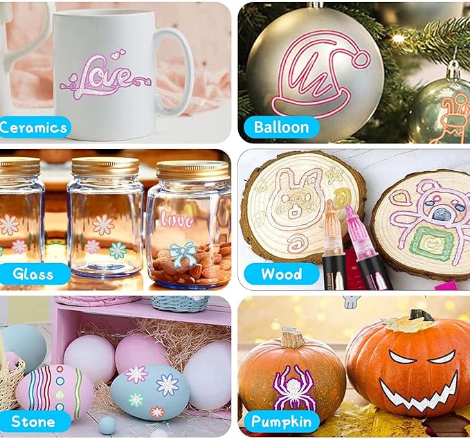 Hoxida Outline Marker Self-outline Metallic Markers, 12 Colors Double Line Outline Markers, Super Squiggles Shimmer Glitter Pen Set for Christmas Greeting Card, Kid Drawing, Doodling,DIY Art Crafts