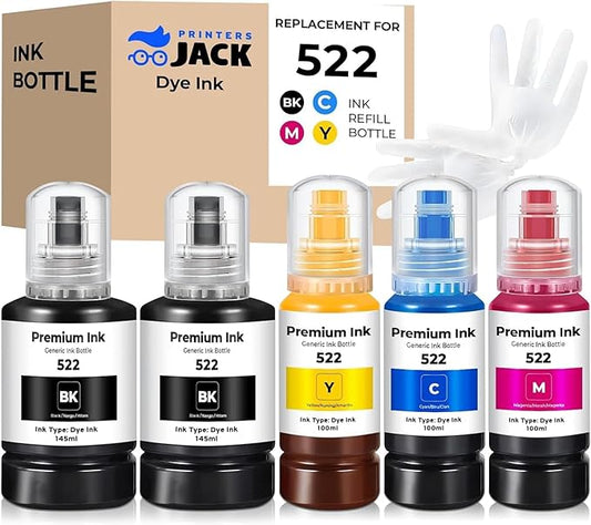 Printers Jack 522 Ink Refill Ink Bottle Kit Compatiable with T522 and Supertank ET-2800 ET-4700 ET-4800 ET-2710 ET-2720, ET-2803 Printer, (2BK C M Y)