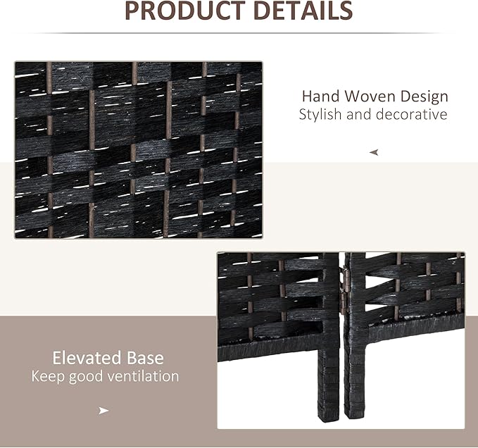HOMCOM Room Divider, 6 Panel Folding Privacy Screen, 6FT Tall Portable Wicker Weave Partition Wall Divider for Bedroom, Home Office, Black