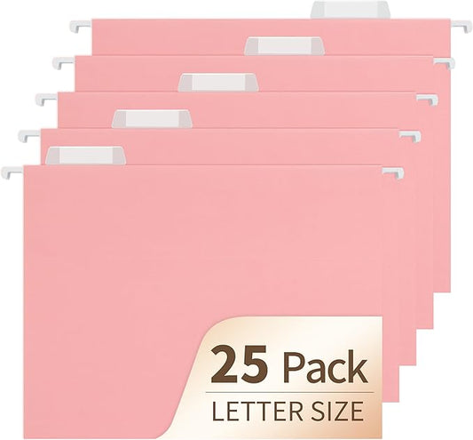 Hanging File Folders, 25 Pack Letter Size File Folders with 1/5-cut Tabs, Office Essentials for Filing Cabinet & Desk Storage
