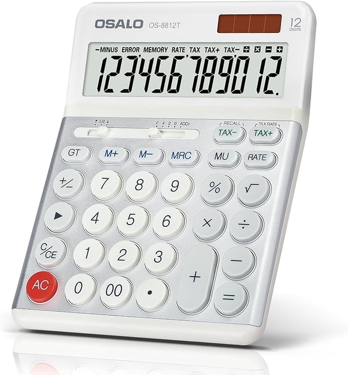 OSALO Desktop Calculators VAT Tax Function Large Display Big Buttons 12 Digit Big Desk Calculator for Home and Office (OS-8812T Large Calculator)