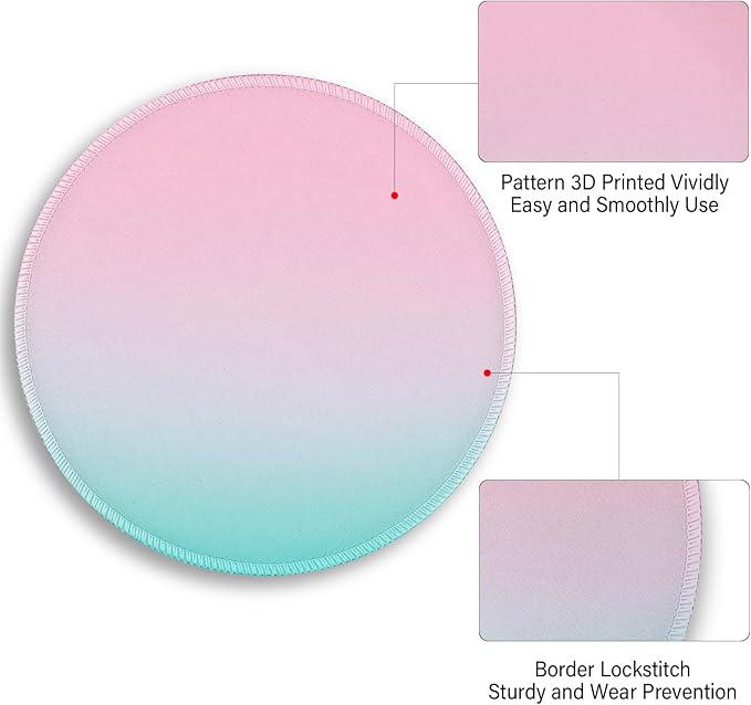 Gradient Blue Pink Work Mouse Pad, Small Round Mouse Pads for Desk, Mini Travel Mousepad for Wireless Computer Laptop, Office Desk Accessories, 8.6 x 8.6 inch