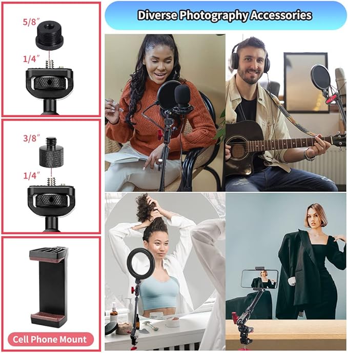 13"/34cm Magic Arm w Clamp, Camera Mount & Clamp w 1/4" 3/8" Threads and - Image 6