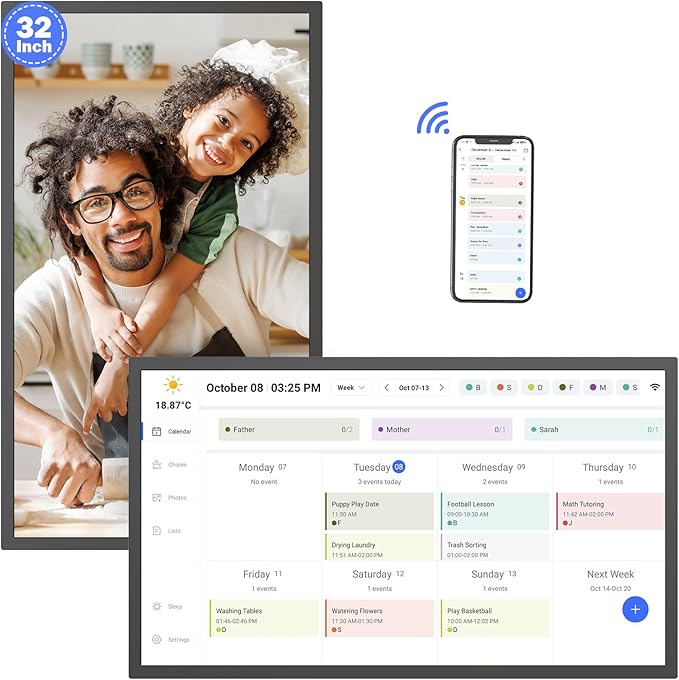 32" Smart Digital Calendar for-Family-Business-Planner - Electronic Calendar for Business Chore Chart, Touchscreen Display for Family Schedules, Auto-Sync Google iCloud Outlook Calendars for Kid Adult