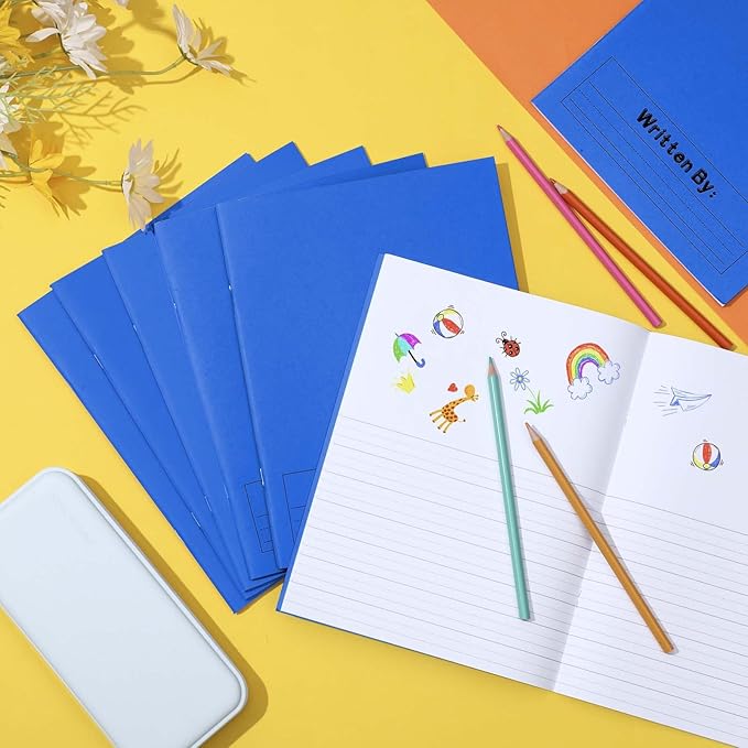 Henoyso 12 Pcs 120 Pages Primary Composition Notebooks K-2 9 3/4 x 7 1/2 Inch Journals Primary Journals Blank Books for Kids to Write Stories Kindergarten (Blue)