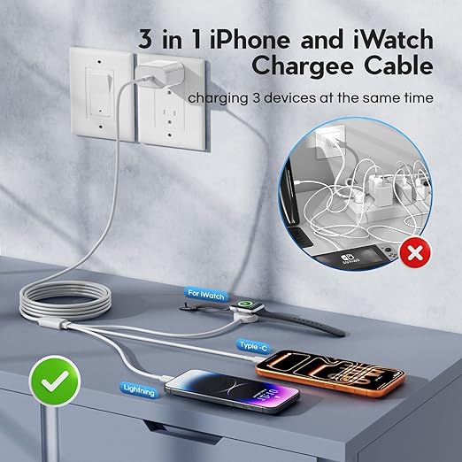 Upgraded Apple Watch Charger, 3 in 1 Magnetic iWatch Charger to USB C Cable 3ft - Image 2
