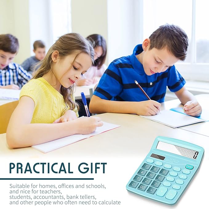 Konohan 8 Pieces 12-Digit Calculator, Solar Basic Desktop Calculator Large Display Electronic Dual Power Handheld for Home Office School(Blue)