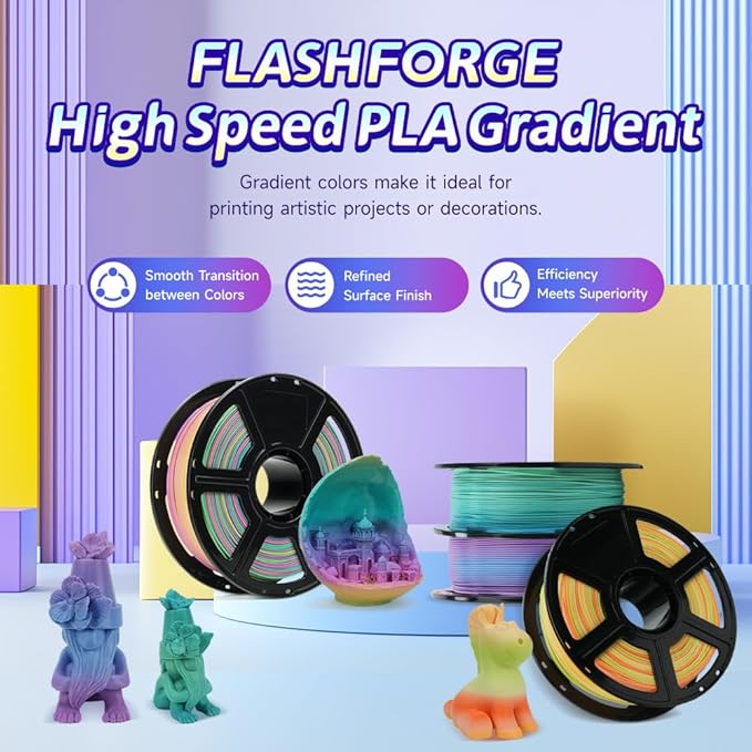 FLASHFORGE Rapid PLA Gradient Filament 1.75mm Thistle Purple & Ethereal Blue, Transform Colors Smoothly & Fast, Experience Exceptional Performance with 500mm/s High-Speed Printing, Top-Notch Filament