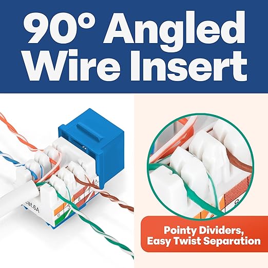 Everest 90° Angled RJ45 Cat6A Keystone Jacks 10-Pack in Blue - Image 3