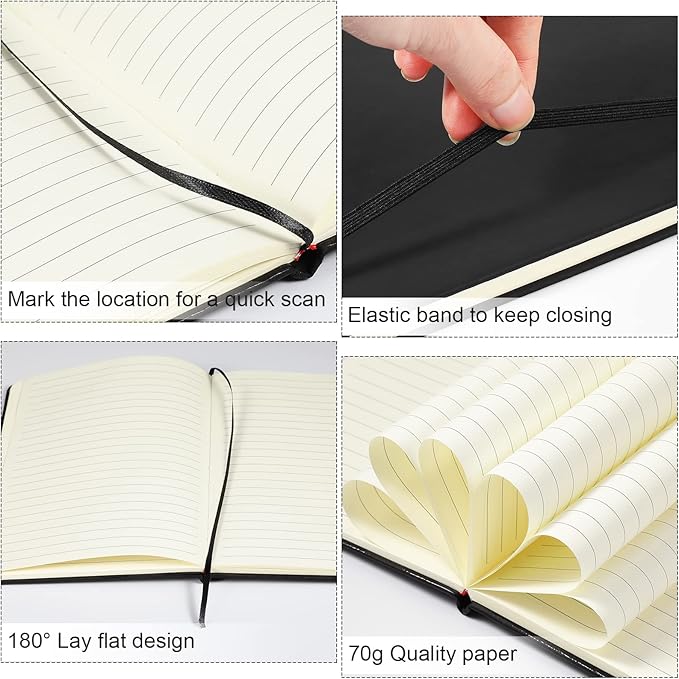 Honoson 20 Pack Lined Journal Notebooks A5 Hardcover Executive Notebook 5.5" x 8.3" PU Leather Wide Ruled Journals Bulk with Elastic Band for Home Business Office School Supplies(Black)