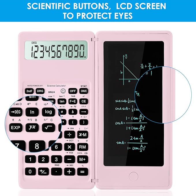Scientific Calculators for Students, 10-Digit Large Screen, Math Calculator with Notepad, Classroom Must Haves for Middle High School Supplies & College （Pink