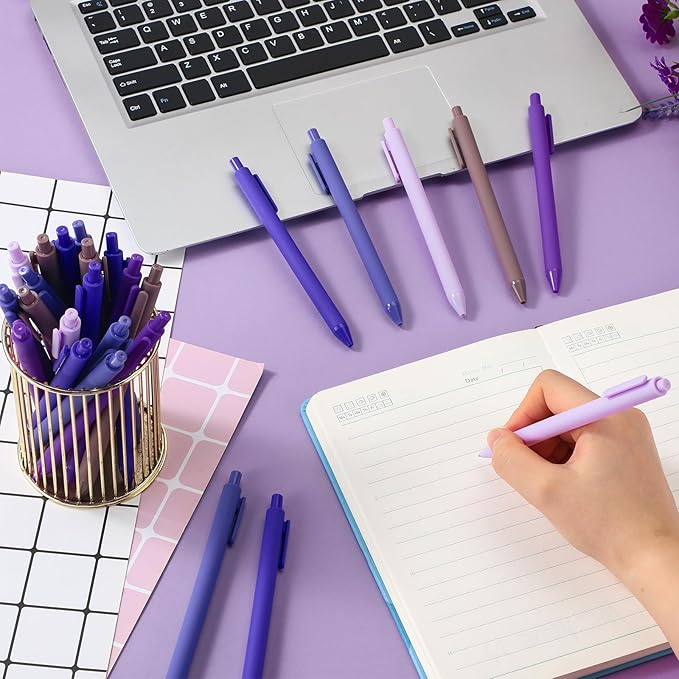 50 Pcs Ballpoint Pens Bulk Retractable Writing 1. 0 mm Black Ink Cute Pens Smooth Writing Color Fancy Gift for Teacher Student Employee Office School Home Baby Shower Supplies (Purple Series)